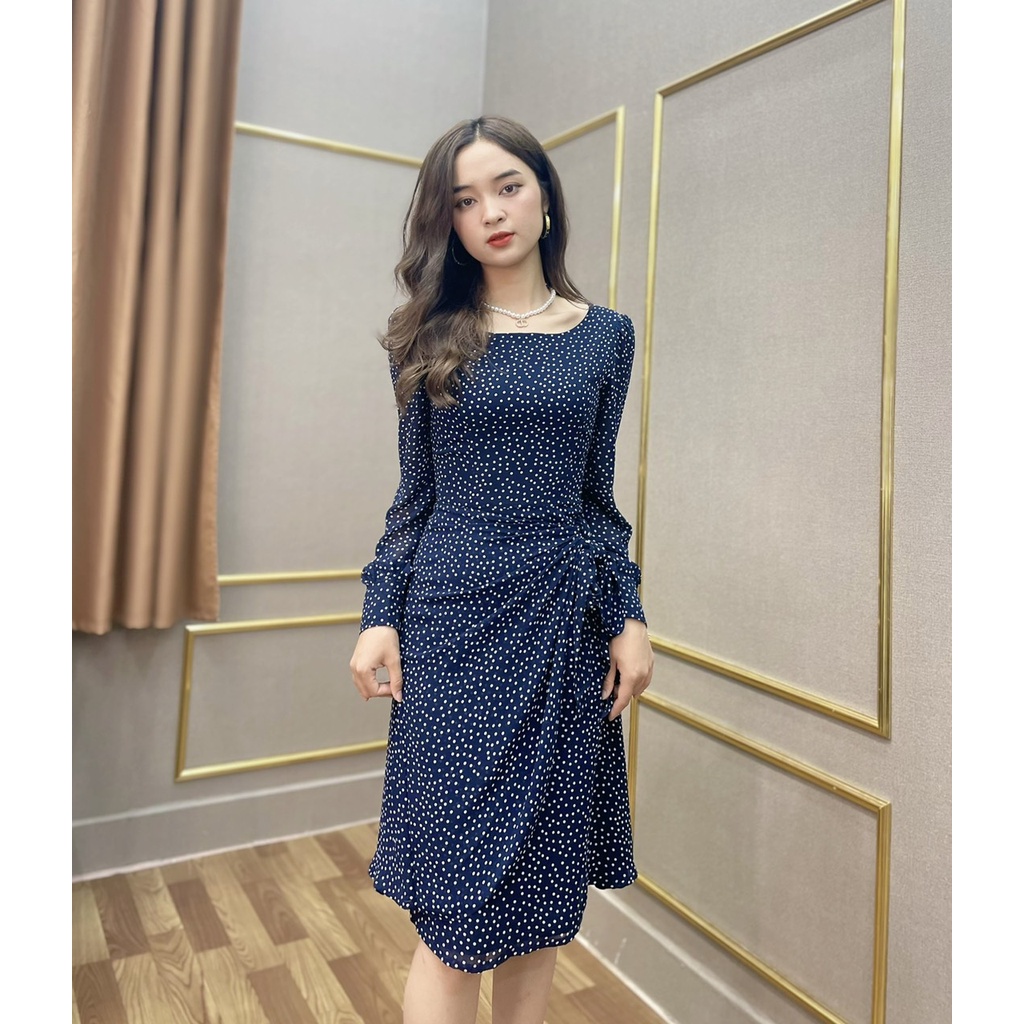 Đầm lụa SEFA dài tay chấm bi SFT3026