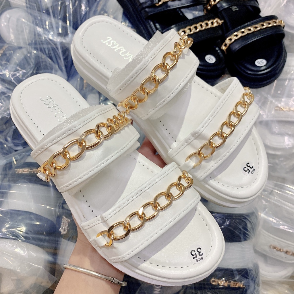 dép 2 quai dây xích đế xuồng mẫu mới (rẻ vô địch ) ( PU 2CM QUAI XÍCH)