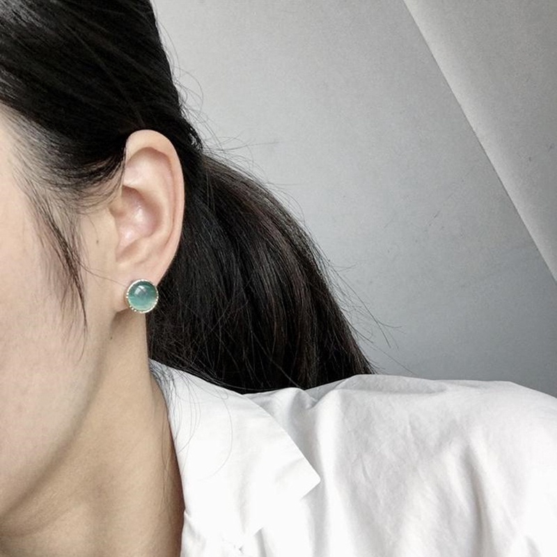 Hoa Tai Mặt Đá Opal Tròn Cho Nữ