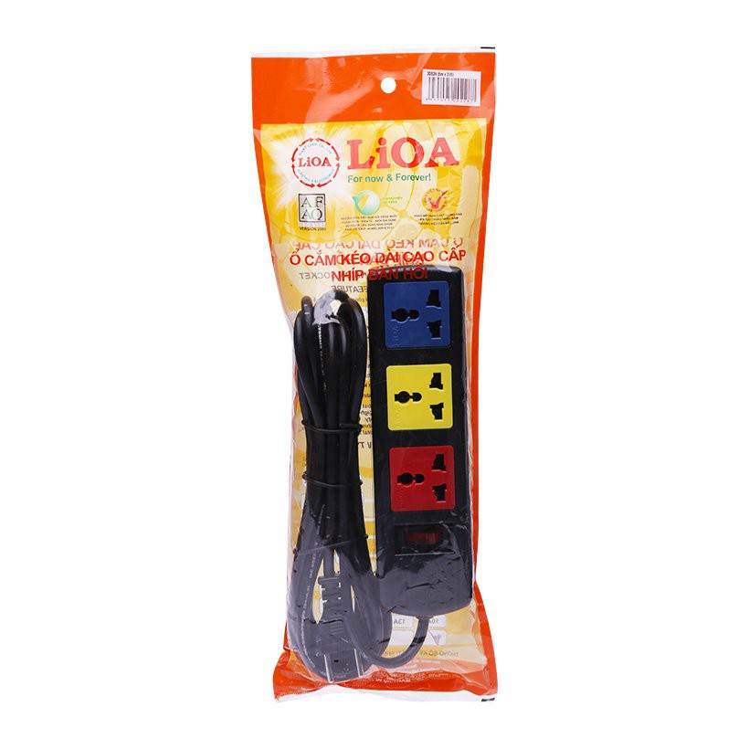 Ổ Cắm Điện LIOA, 3 Lỗ, Có Công Tắc, Dây Dài 3m/ 5m, Mã: 3D32N/ 3D52N