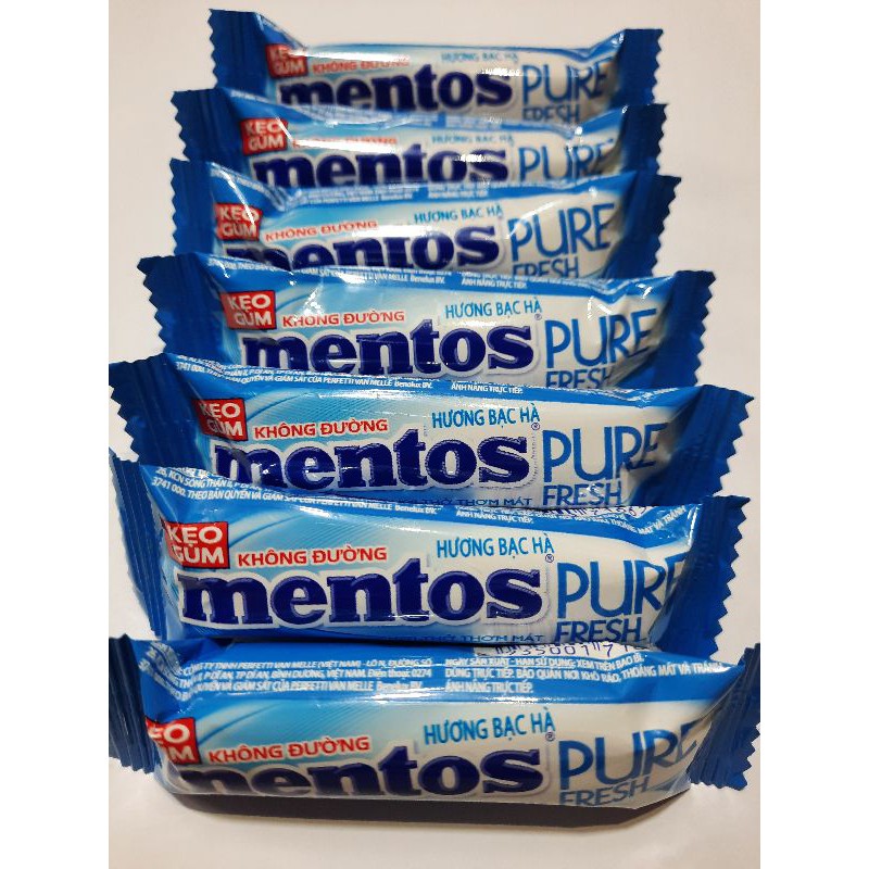 [Hộp Lớn 30 Thỏi] Kẹo Gum Mentos Không Đường Pure Fresh Hương Bạc Hà Hơi Thở Thơm Mát Với Trà Xanh