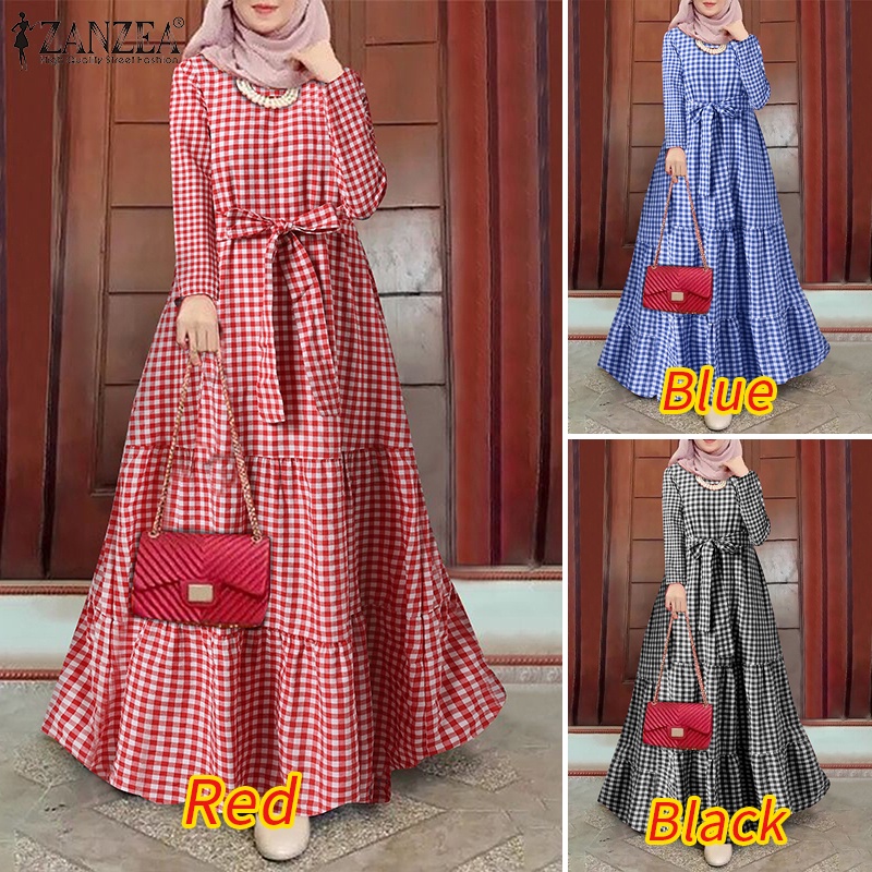 Zanzea Đầm Maxi Tay Dài Cổ Tròn In Họa Tiết Thời Trang Cho Nữ