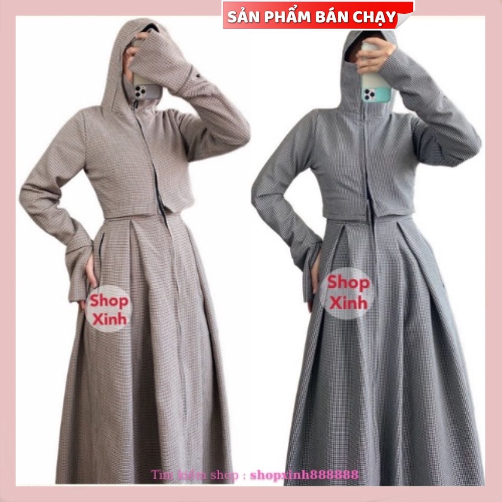 Váy Chống Nắng Umi Xẻ Tà Kẻ Sọc Caro, Váy Chóng Nắng Umi Xẻ Tà Dáng Hot Có Xỏ Ngón