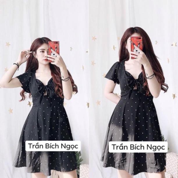 ĐẦM ELIO DRESS - ĐẦM HỞ LƯNG CHẤM BI TRẮNG ĐEN SIÊU XINH 💝 ་