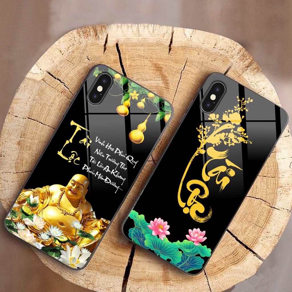 Ốp lưng KÍNH Iphone X / XS / XS MAX in hình 3D TÀI LỘC-VỢ CHỒNG-TÂM AN -MÃ ĐÁO