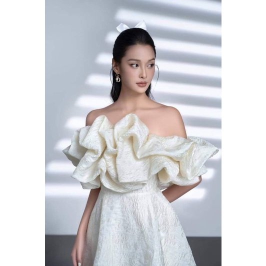 🌸🌸Váy xòe trễ vai gấm bèo cực sang chảnhh 💯💯