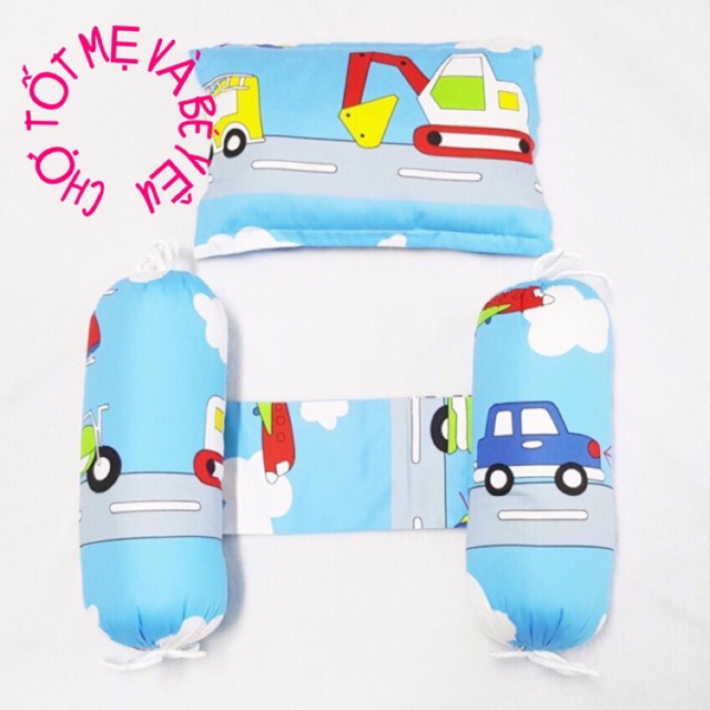 Bộ gối chèn cho bé sơ sinh và gối nằm có đinh lăng (1 GỐI NẰM 2 GỐI CHẶN)