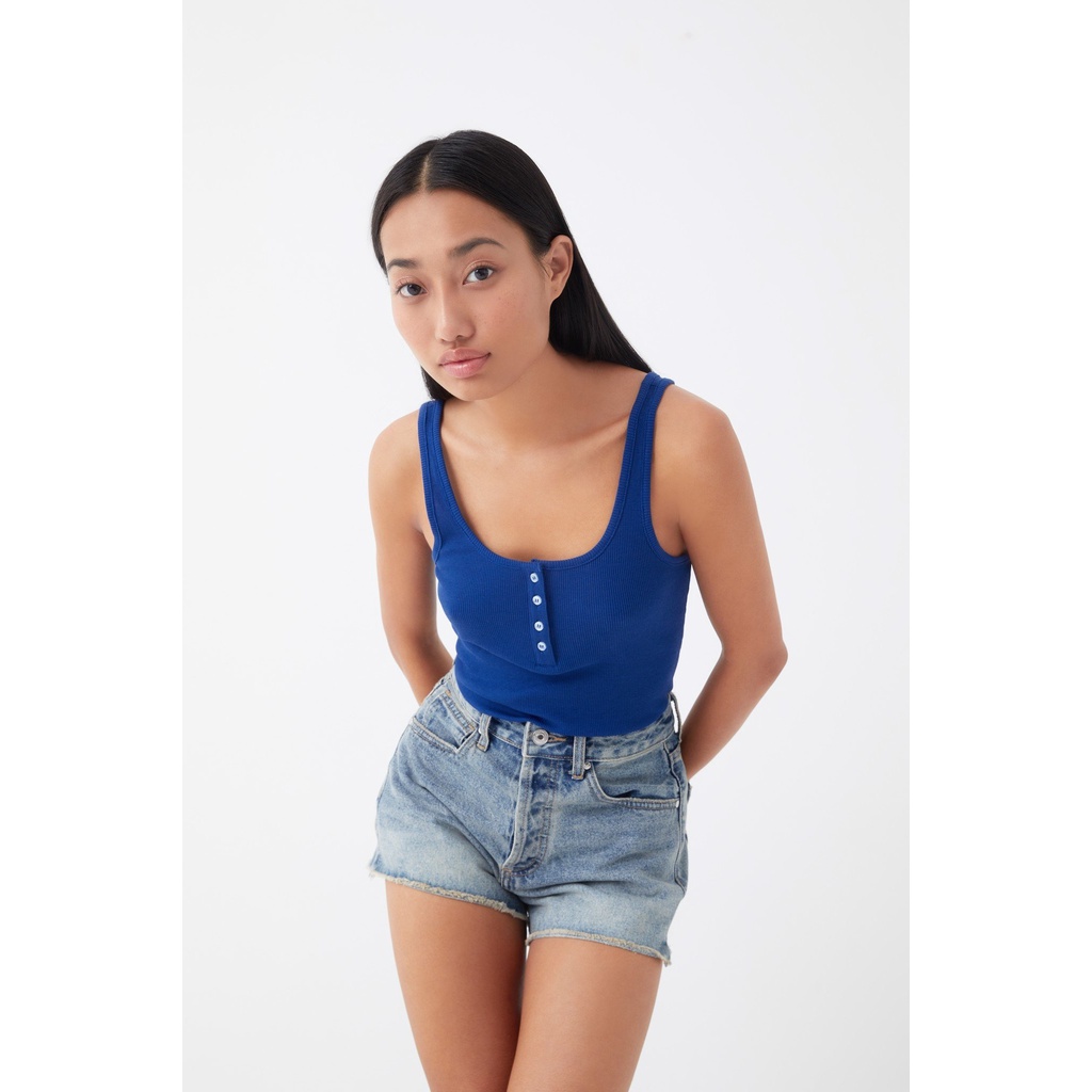 TheBlueTshirt - Áo Ba Lỗ Nữ Nút Cài Màu Xanh Dương - Icon Tank - Blue