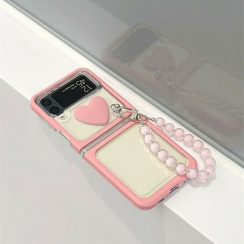 Ốp Samsung Z Flip5 - Z Flip 4- ZFlip3 - ZFlip4 5G viền hồng chống sốc có thể tháo rời kèm charm nơ và dây