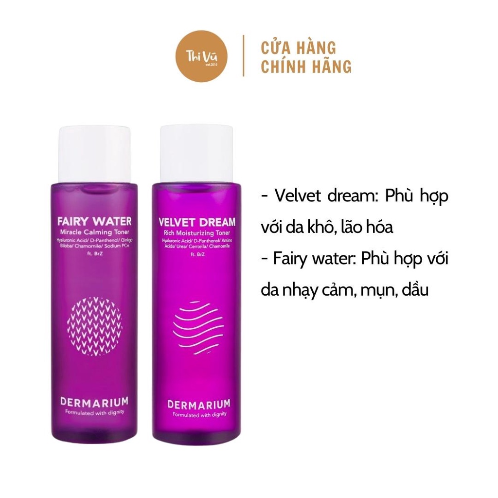 Toner Dermarium Velvet Dream Fairy Water cấp nước đậm sâu cho làn da căng bóng 55ml và 150ml - Thi Vũ