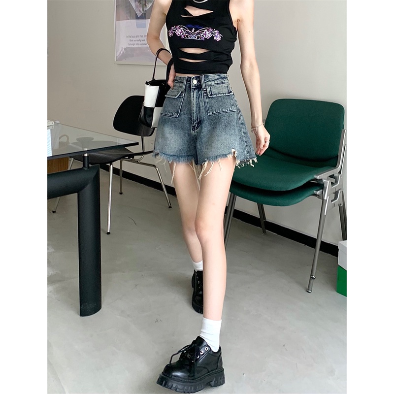 Cocory vn Quần Short Denim Ống Rộng Phong Cách Vintage Quyến Rũ