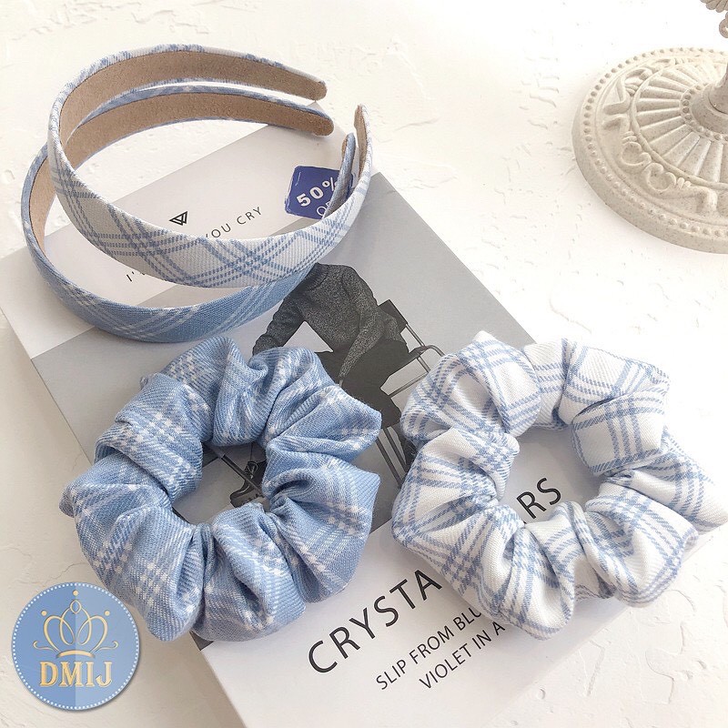 Dây buộc tóc,cột tóc scrunchies kẻ phồng Hàn Quốc nhiều màu_𝐏𝟐𝟕