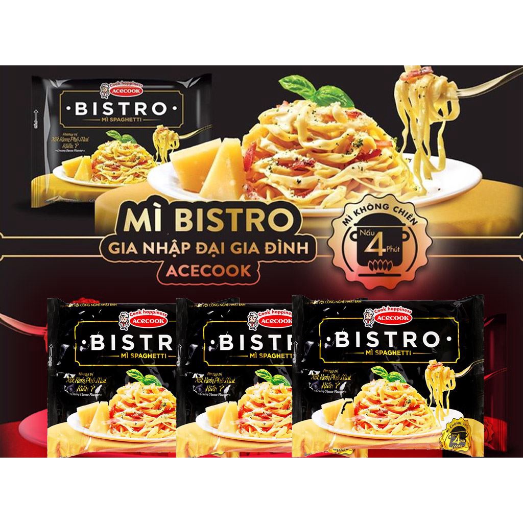 Thùng 24 gói Mì spaghetti Bistro hương vị xốt kem phô mai kiểu Ý gói 100g
