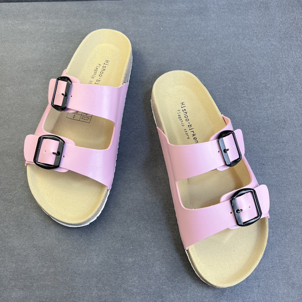 Dép Đế Trấu Nam Nữ Birken Quai Ngang 2 Khóa Da Tổng Hợp Chính Hãng Hishoo S093