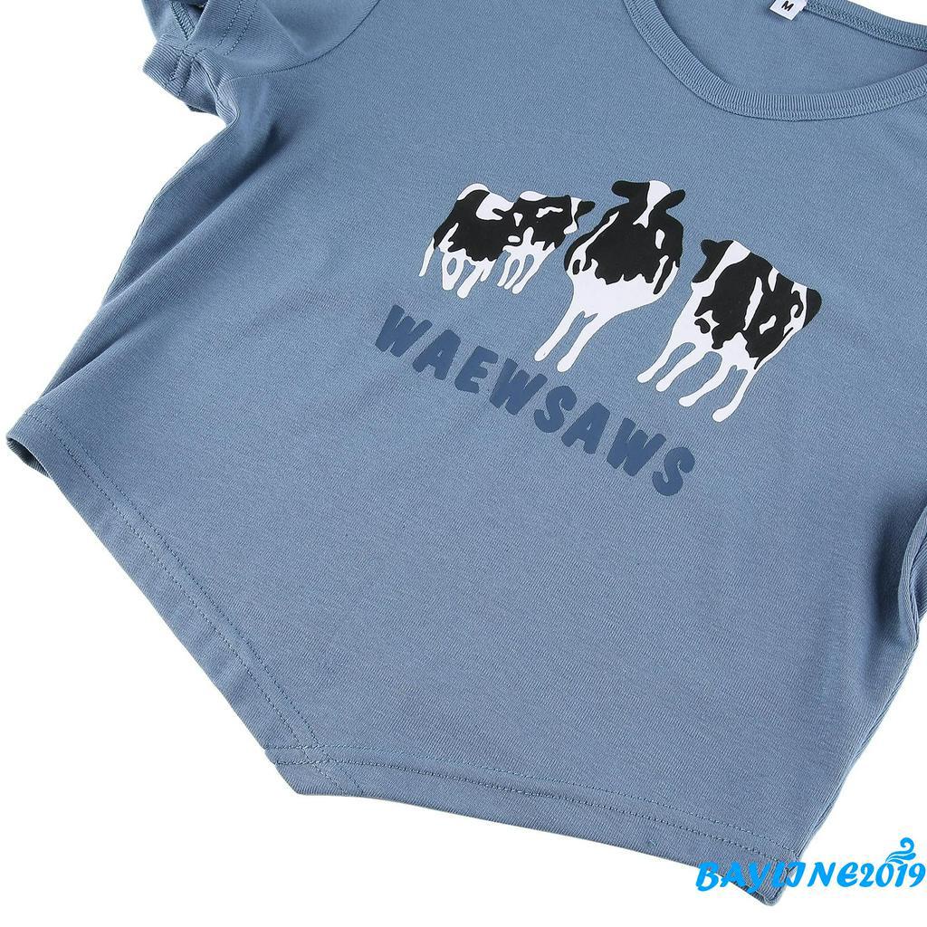 Áo Thun Lửng Ngắn Tay In Chữ Thời Trang Cho Nữ