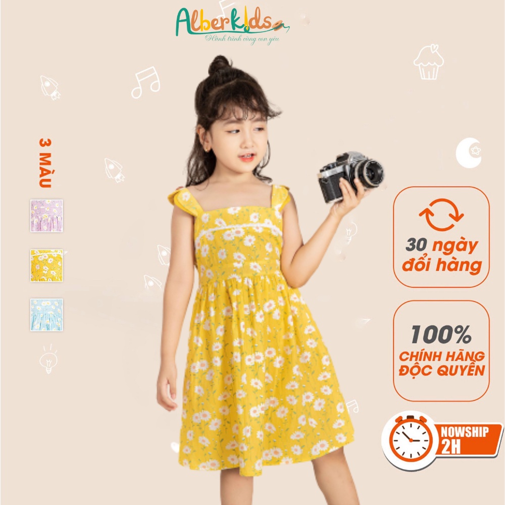 Váy cho bé gái ALBERKIDS 2 dây họa tiết hoa xanh tím vàng xinh đẹp cho trẻ em 2,3,4,5,6,7,8,9,10,11,12 tuổi[V28,V29,V30]