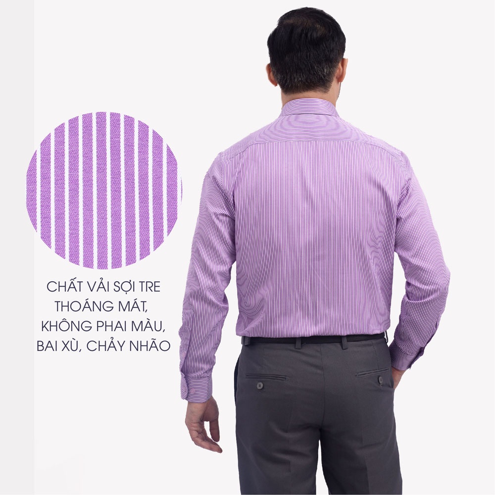 Áo Sơ Mi Nam Dài Tay Trung Niên ANCHI Hoạ Tiết Kẻ Tím Vải Sợi Tre Cao Cấp