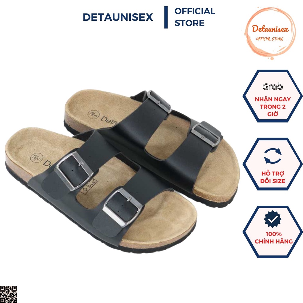 Dép 2 Khóa Đế Trấu Nam Nữ Màu Đen - Bảo Hành 06 Tháng Full Box Detaunisex Mã DETA21D