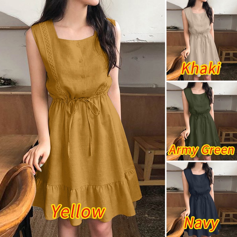 Đầm dáng ngắn ZANZEA cổ vuông không tay dáng rộng thời trang cho nữ