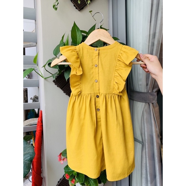 Thanh lý-Váy thô màu vàng tay cánh tiên dành cho bé gái 1 - 6 tuổi