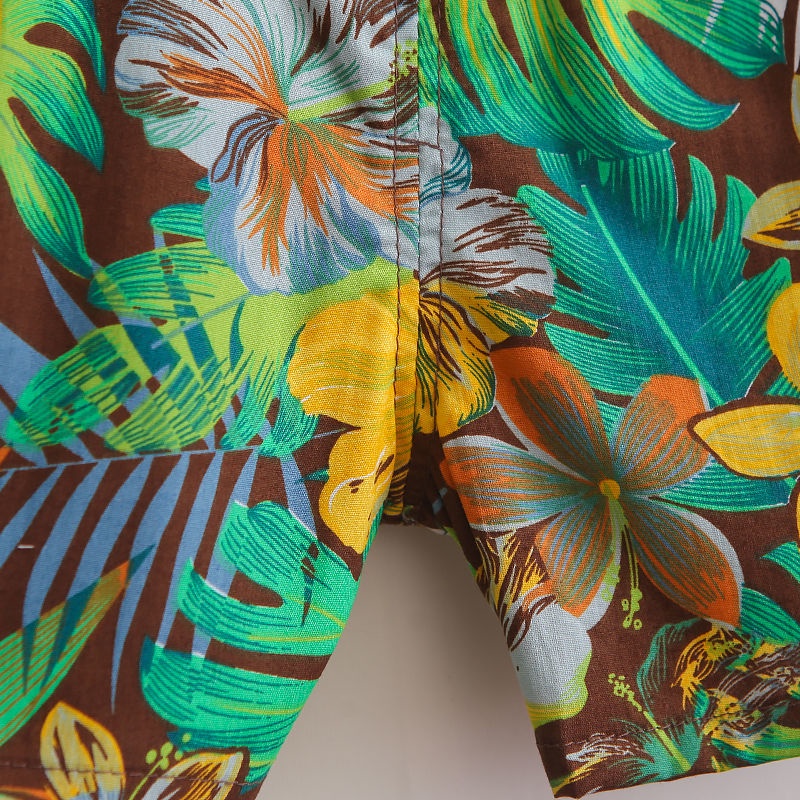 Set Đồ Đi Biển 2 Món Áo Sơ Mi Tay Ngắn Phối Quần Short Mỏng In Hoa Thời Trang Đi Biển Cho Bé