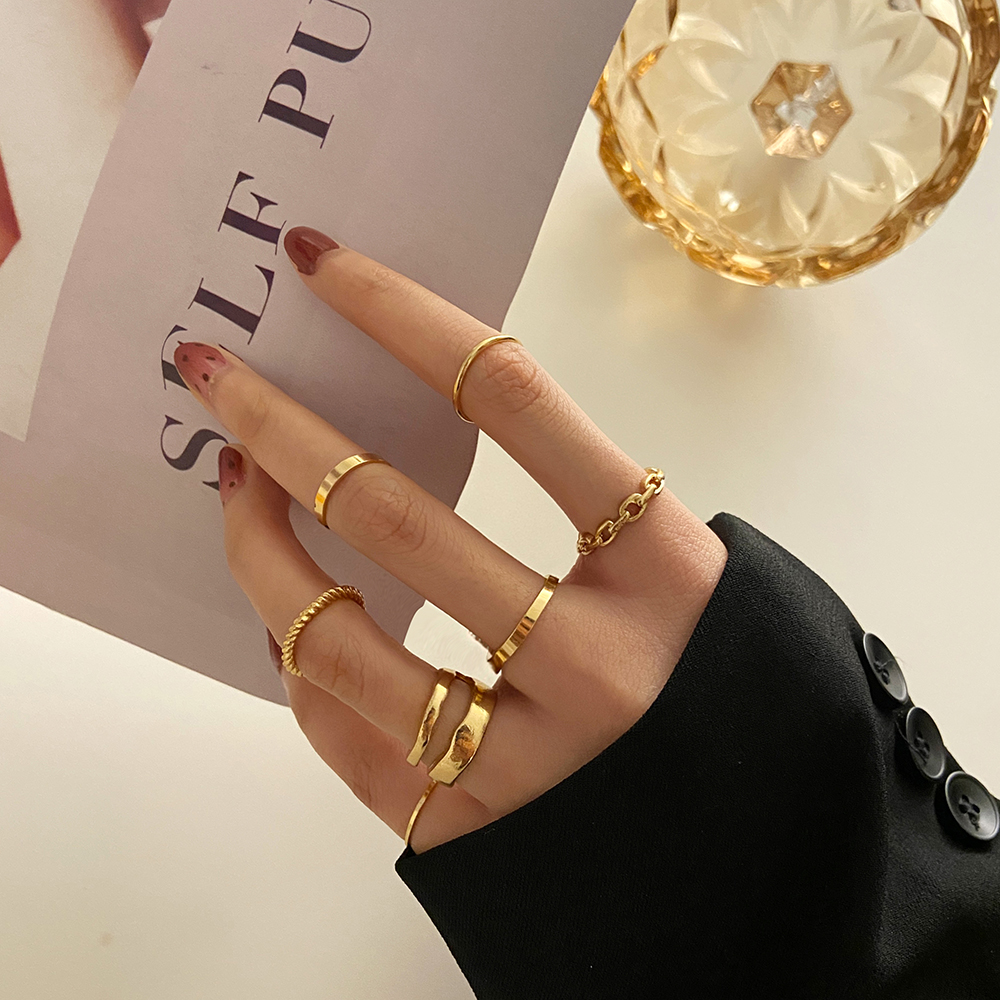 Set 7 nhẫn thiết kế đơn giản phong cách retro