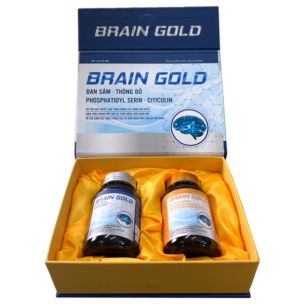Viên Uống Bổ Não Brain Gold - Tăng Cường Tuần Hoàn Máu Não, Giảm Mất Ngủ, Giảm Đau Đầu, Giúp Tỉnh Táo, Giảm Mệt Mỏi