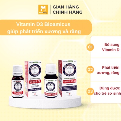 Vitamin D3/K2+D3 Bioamicus tăng cường hấp thu Calciums giúp phát triển xương/răng ở trẻ  - Herbaby