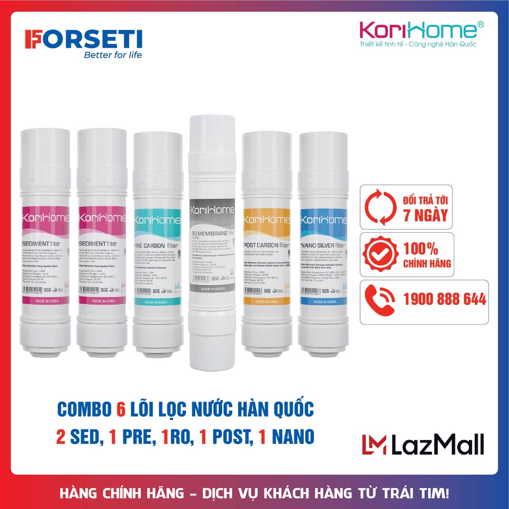 Combo 6 lõi lọc nước Korihome chính hãng dùng cho máy lọc nước Korihome WPK-813