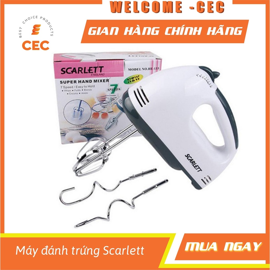 Máy Đánh Trứng SCARLETT - Máy Cầm Tay Mini Chạy Điện 220V có 7 Tốc Độ Cực Mạnh Mượt Mà Êm Ái Tiện Lợi Đa Năng - Shop CEC