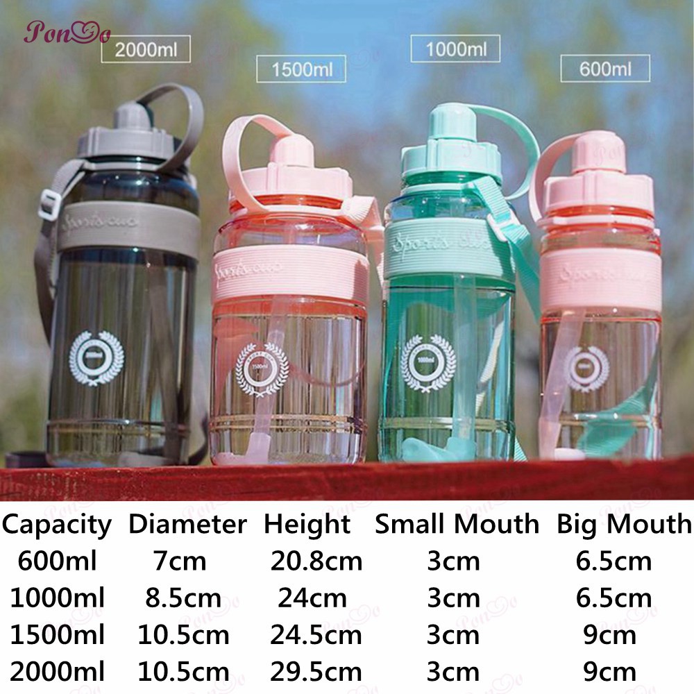  Bình Nước Màu Trắng Dung Tích 600ml - 2l Tích Hợp Ống Hút Sử Dụng Tiện Lợi