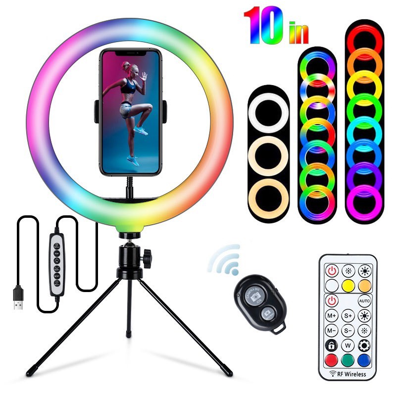 Đèn livestream để bàn, Đèn led quay tiktok xu hướng ánh sáng RGB ảo diệu cuốn hút lượt xem đường kính 26cm Đế Kim Loại