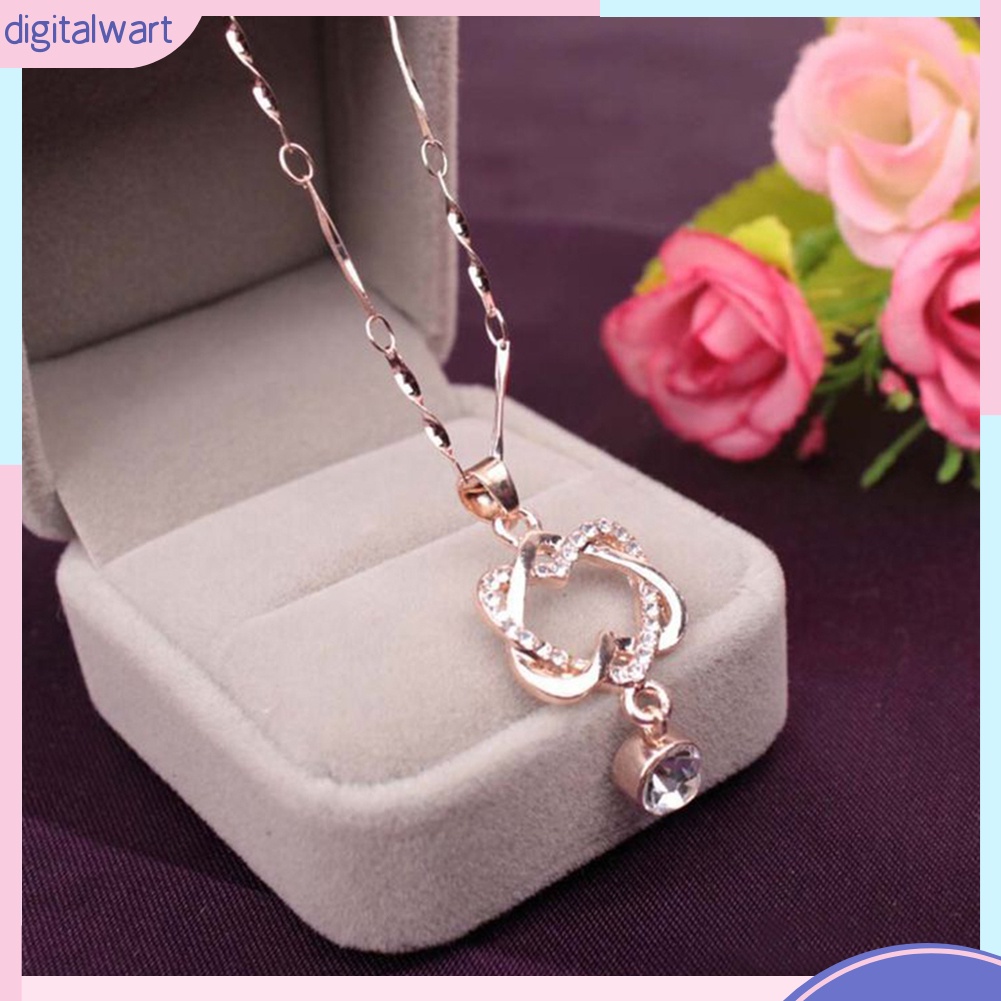 Dây Chuyền Mặt Trái Tim Đôi Đính Đá Quý Nhân Tạo Sang Trọng Cá Tính Cho Nữ