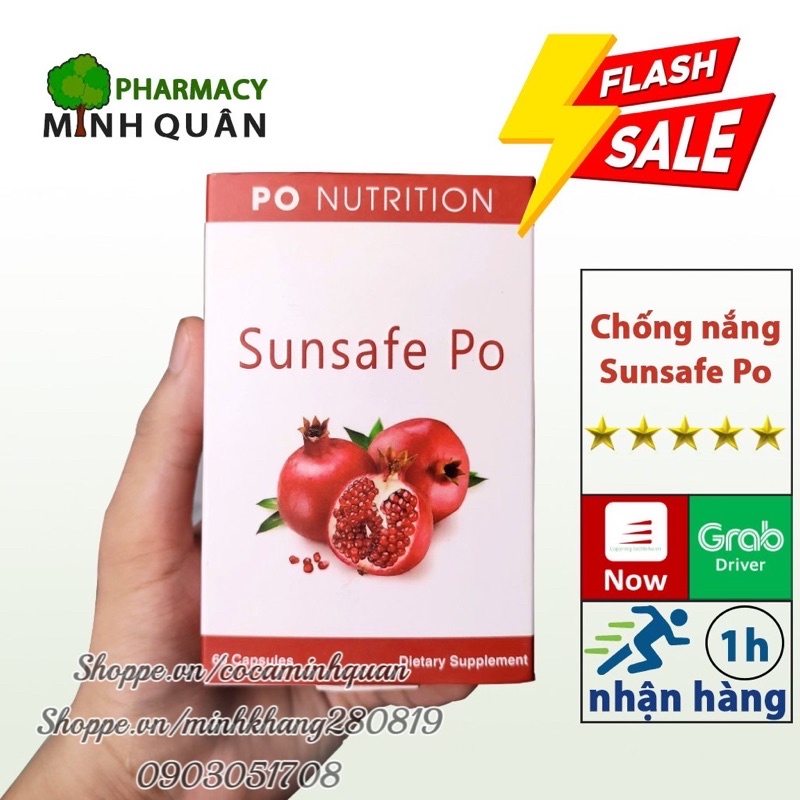 SUNSAFE PO Viên Uống Chống Nắng Nội Sinh Chiết Xuất Từ Quả Lựu Đỏ (hộp 60 Viên)