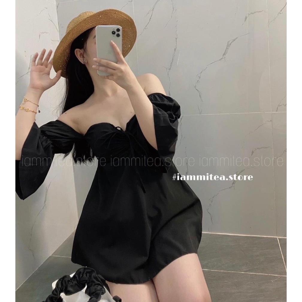 Áo Trễ Vai Tay Bồng Dáng Xòe Chữ A Rút Dây Giữa Ngực Tiểu Thư So Cute | BigBuy360 - bigbuy360.vn