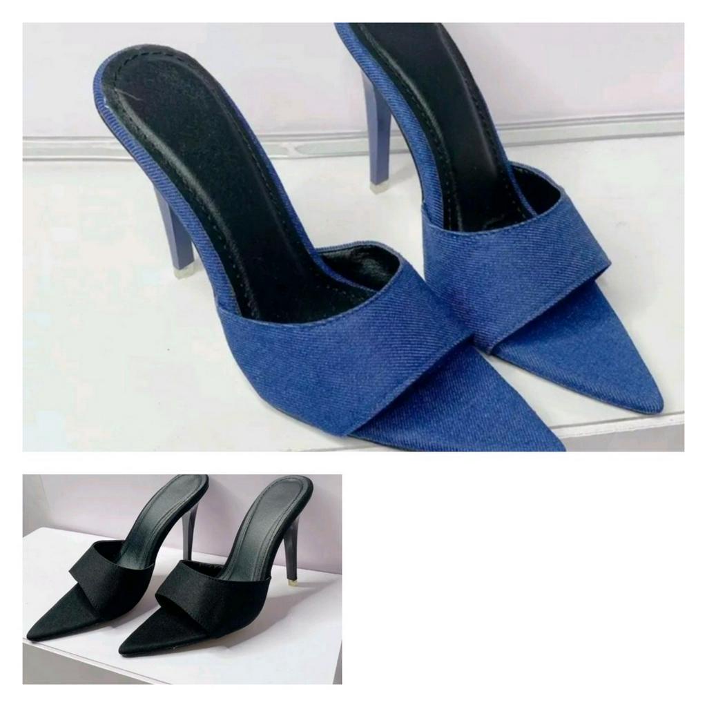 Giày gót nhọn vải rin 9cm.