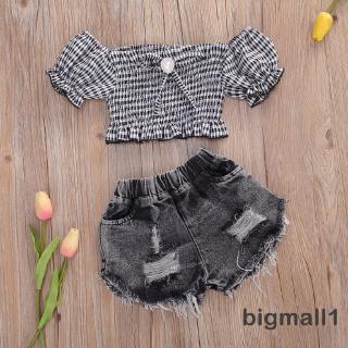 Set Áo Trễ Vai + Quần Short Rách Cho Bé Gái