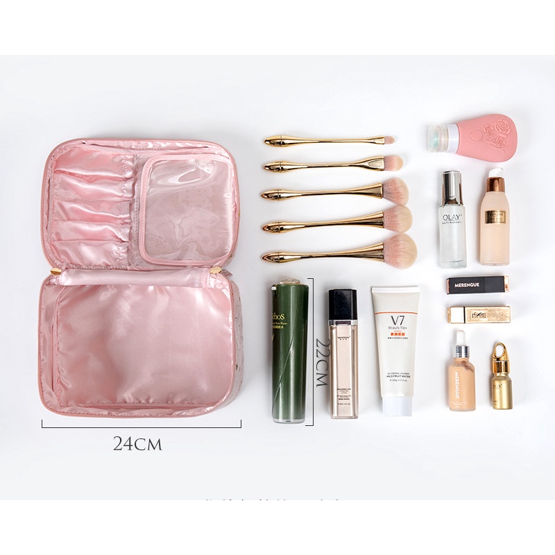 Túi Đựng Mỹ Phẩm Cầm Tay Bằng Nhung Sức Chứa Lớn Phong Cách Châu Âu Cổ Điển