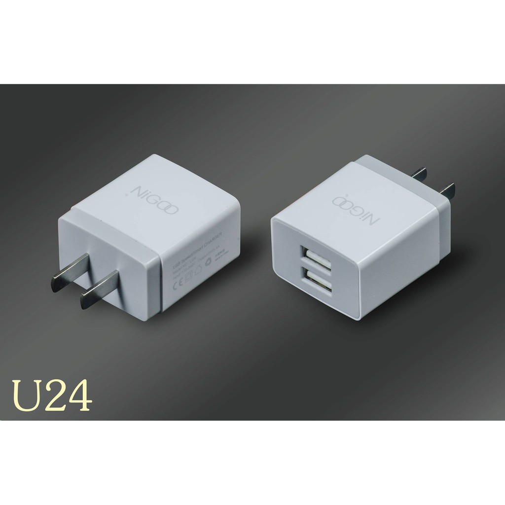 CỦ SẠC NHANH 02 CỔNG USB U24 NIGOO - CHÍNH HÃNG BH 18 THÁNG