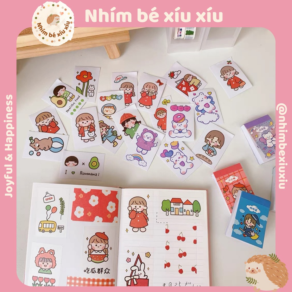 Tập 50 tờ sticker/giầy nền dạng sổ nhỏ nhiều mẫu siêu cute - hình dán trang trí sổ VT187
