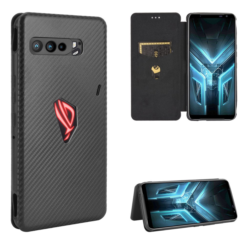 Vỏ da PU bằng sợi Carbon sang trọng Asus ROG Phone 3 ZS661KS Vỏ lật từ tính ROG Phone3 Ví đựng thẻ đ