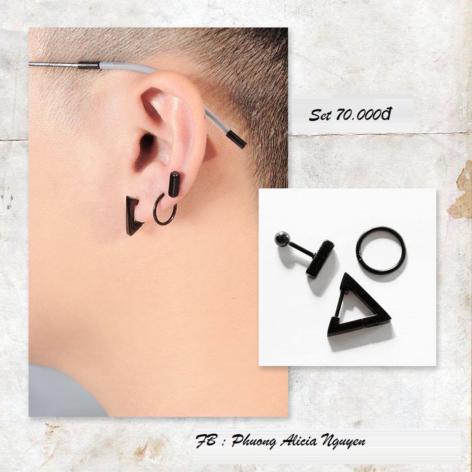 Set khuyên :1 Khuyên vòng tam giác+ 1 Khuyên thanh +1 khuyên vòng GD