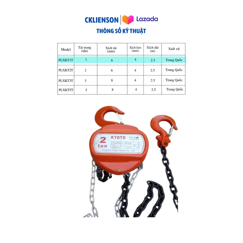 Pa lăng xích kéo tay Kyoto, Ba lăng xích kéo tay sản xuất theo tiêu chuẩn Japan 1 tấn xích tải 2.5 mét - LIENSONINDUSTRY