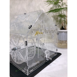 Lồng mica hamster, chuồng nuôi hamster cao cấp, kt 20x18,5x18, tặng kèm wheel và bình nước