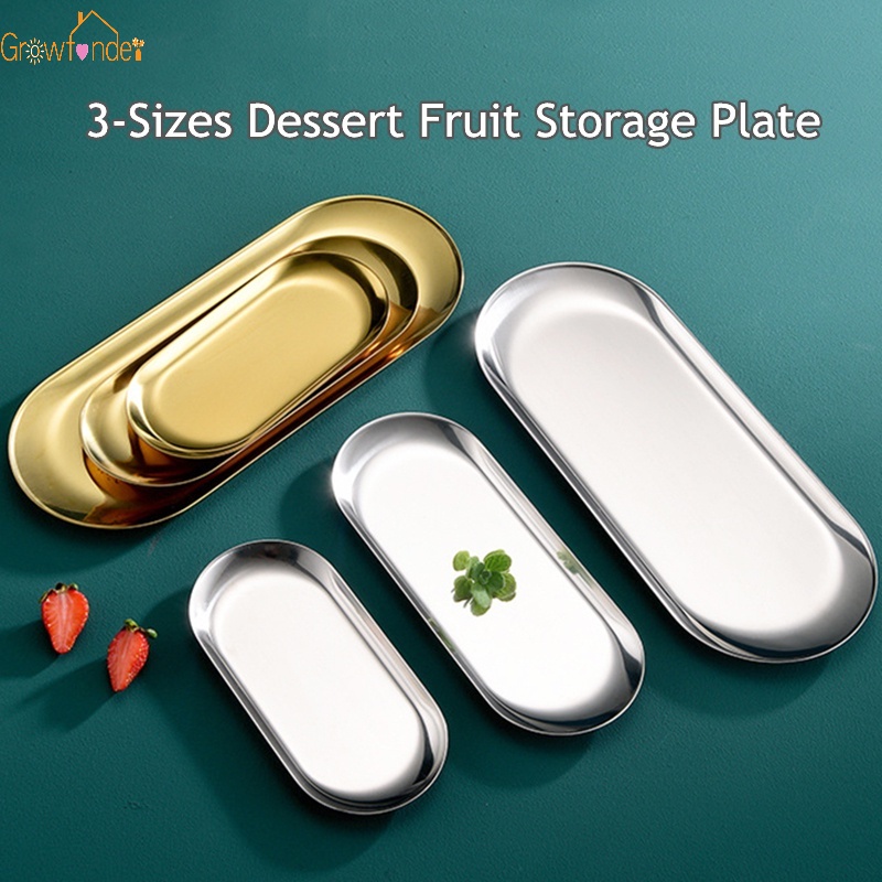 1 Khay Đựng Trái Cây Tráng Miệng Hình Oval Bằng Thép Không Gỉ Dày Chống Mài Mòn Có 3 Kích Cỡ