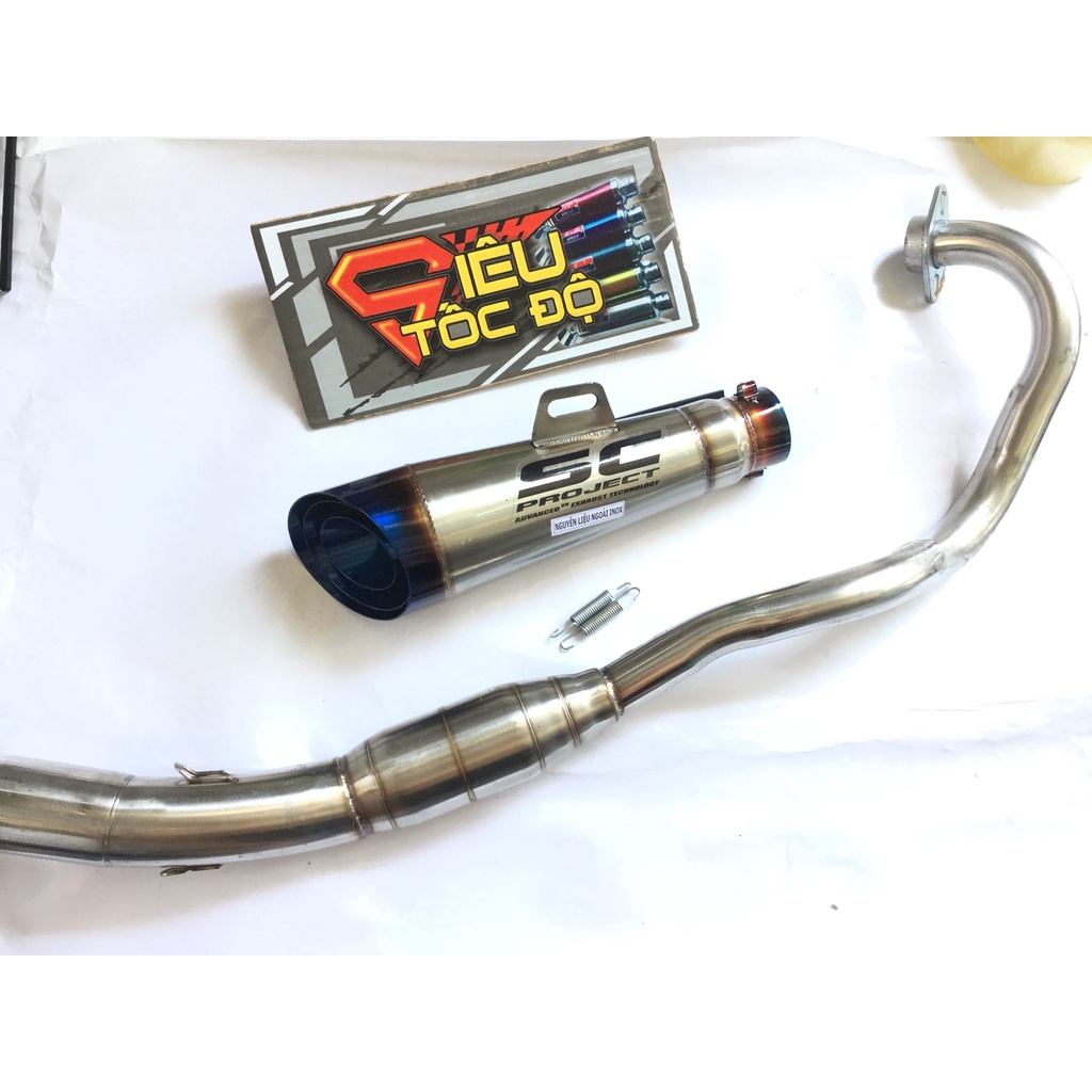 Pô sc xéo đuôi XANH cổ bầu hơi inox exciter, winer, sonic, raider, satria, gsx, tfx, fz, cbr, r15,...