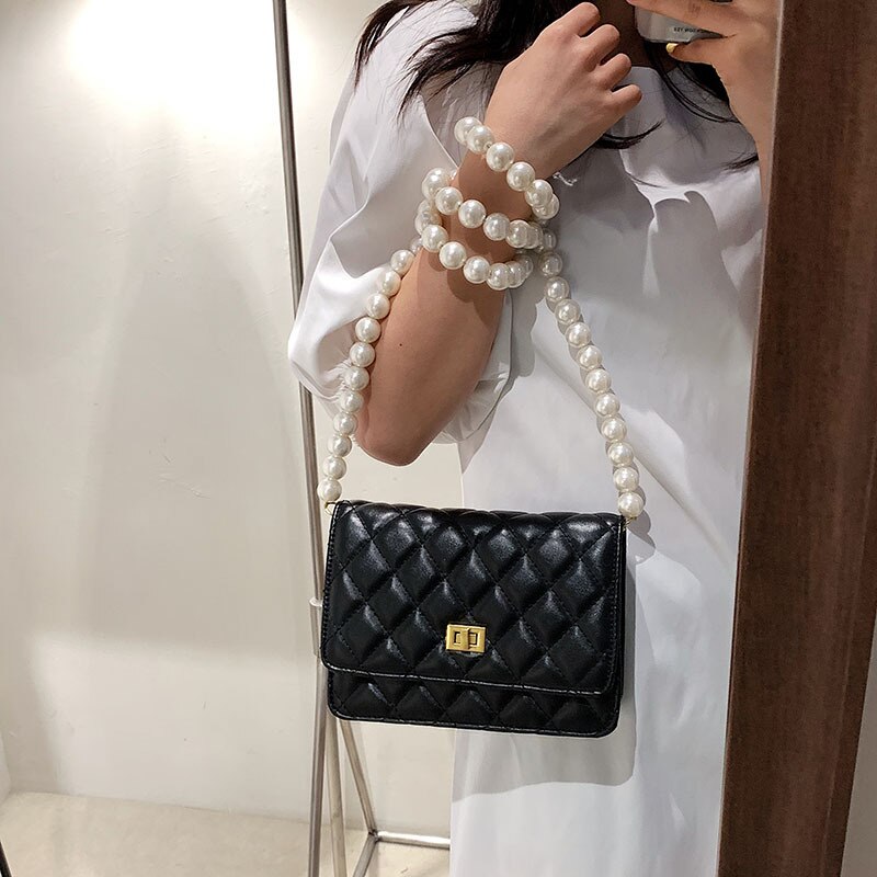 Túi Xách Nữ JASMIN NOIR Họa Tiết Ca Rô Đính Ngọc Trai Thời Trang