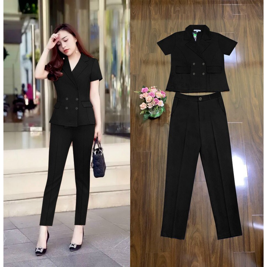 Set nguyên bộ áo Vest quần dài hai nắp túi xinh xắn
