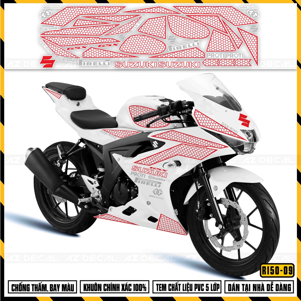Tem Xe Suzuki GSX R150 Mẫu Matrix | GSX R150-09 | Decal Rời Cắt Khuôn Sẵn, Chống Nước, Dán Xe Sơn Đỏ, Xanh, Đen, Trắng