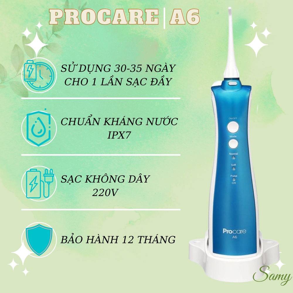 Máy Tăm Nước Chính Hãng Procare A6 (water flosser) - Thế Hệ Mới Cao Cấp - Chăm Sóc Răng Miệng Hiệu Qủa